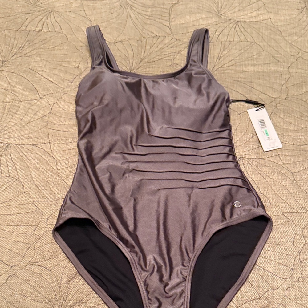 Calvin Klein Metallic Charcoal One-Piece Swimsuit